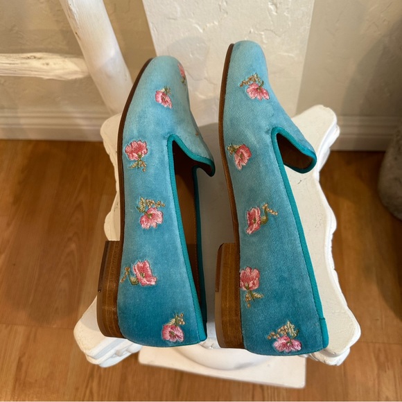 LoveShackFancy x Stubbs and Wootton Roses Slipper in Turquoise Blue Velvet - Picture 12 of 17